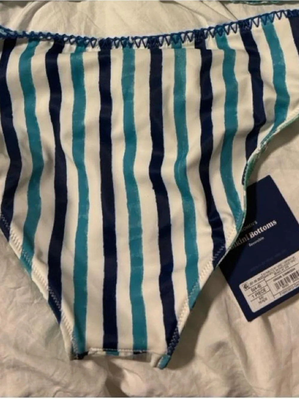 Roller Rabbit x Target Reversible Floral Stripe Bikini Bottom in Aqua and Blue S